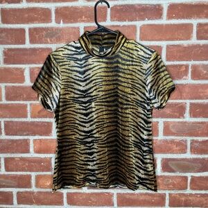 Vintage Y2K velvet animal print mock neck top
